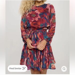 Meet Me In Santorini | Chiffon Long Sleeve Dress In Ember Garden Size Small